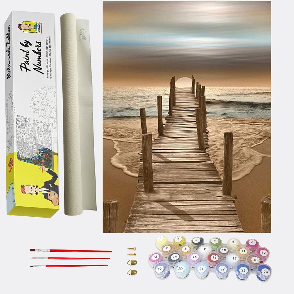 DonElton Pintar por Numeros Adultos Playa – DIY Paint by Numbers Kit Cuadro Completo Manualidades con Pinceles y Colores Brillantes Lienzos para Pintar con Dibujo – Pigmento Acrílico 40x50cm Sin Marco