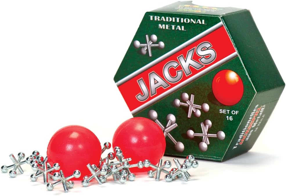 Tobar Metall Jacks Set hexagonal geformte Geschenkbox 8 Jacks & Ball Traditional Game