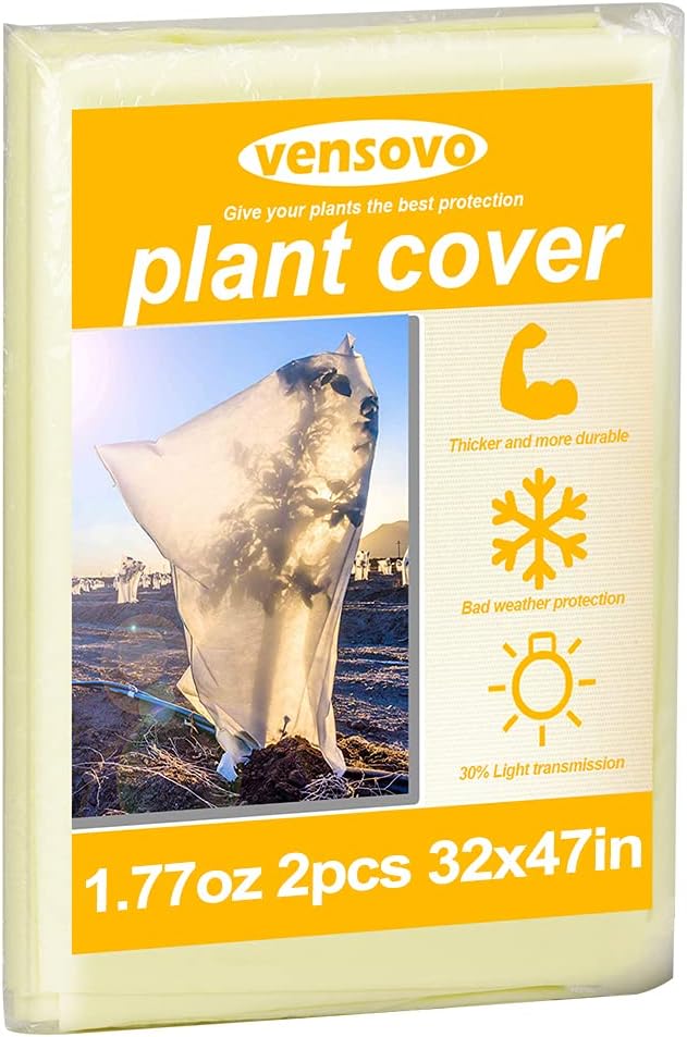 2 Pack Plant Covers Freeze Protection - 1.77oz 32x47 inch Rectangle Frost Protection Blankets for Plants, Reusable Shrub Jakets Covers for Winter, with Drawstring