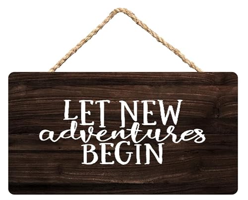 Let New Adventures Begin Wooden Plaque 12X6 Inch - Farmhouse Bedroom & Entryway Decor for Travelers, Inspirational Adventure Art