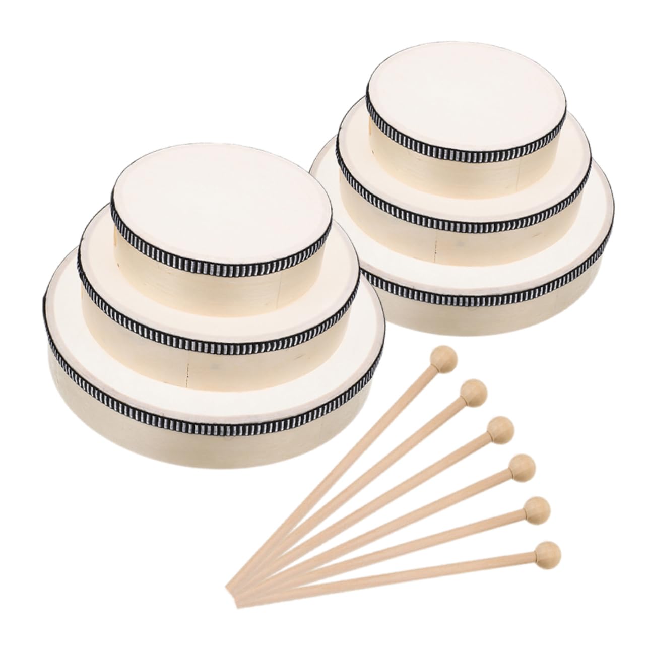 Toddmomy 6stücke Holzrahmentrommel Handtrommel Kinderinstrumente mit Schlägeln für Musik Früherziehung Tamburine Percussion Orff Holztrommelset für Partys
