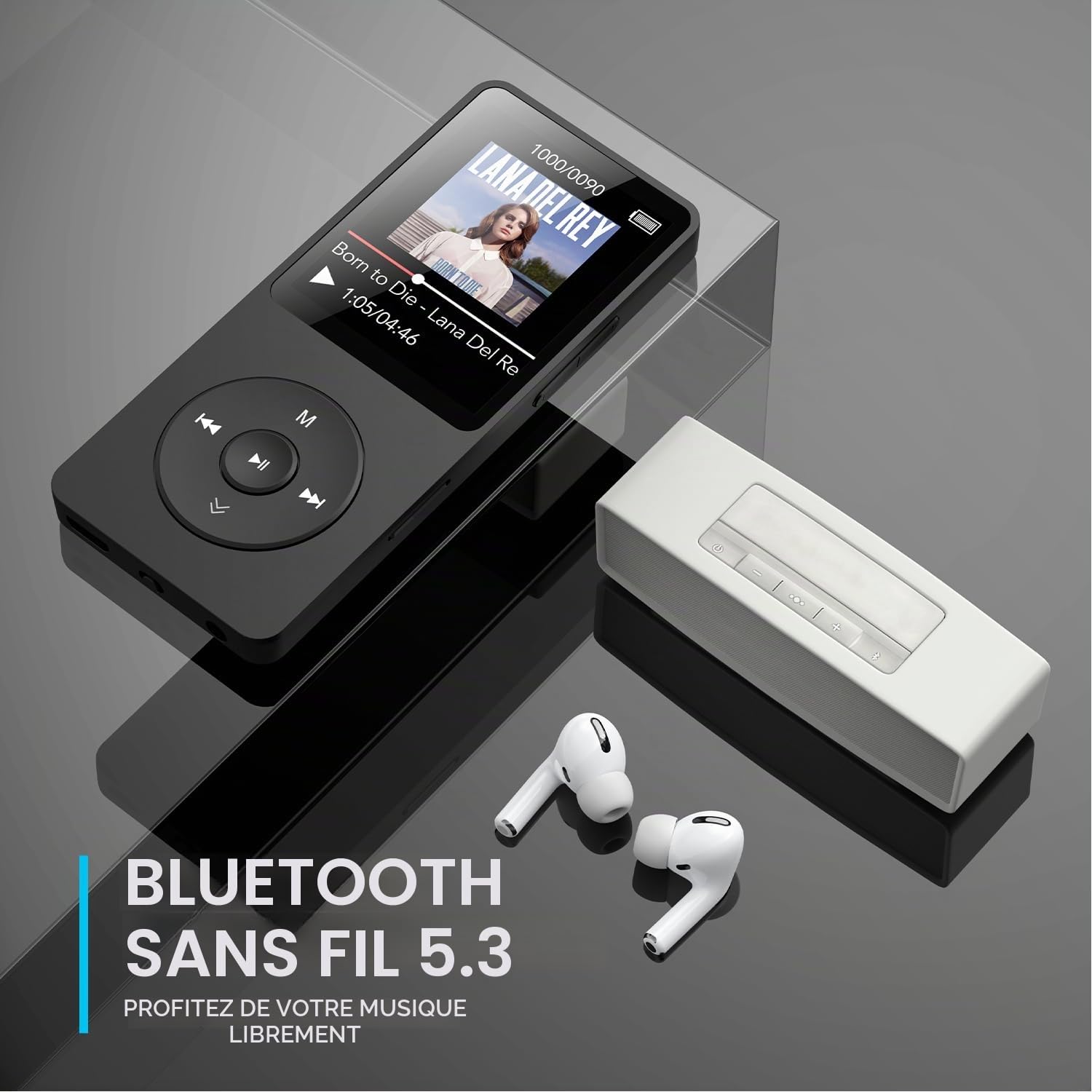 AGPTEK A02X Lecteur MP3 32 Go avec Bluetooth 5.3, écran de 1,8", Lecteur de Musique Portable avec Haut-Parleur, Radio FM, enregistreur Vocal, Prend en Charge jusqu'à 128 Go