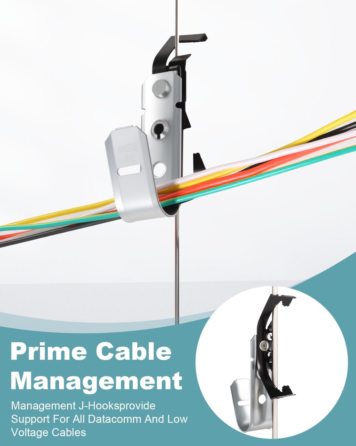 100 Pcs Metal J Hooks Cable Support 3/4 Inch J Hook Hangers, Wall Mounted Galvanized Cable Support J-Hook for Hanging, J Hook with Bat Wing for Wire Management