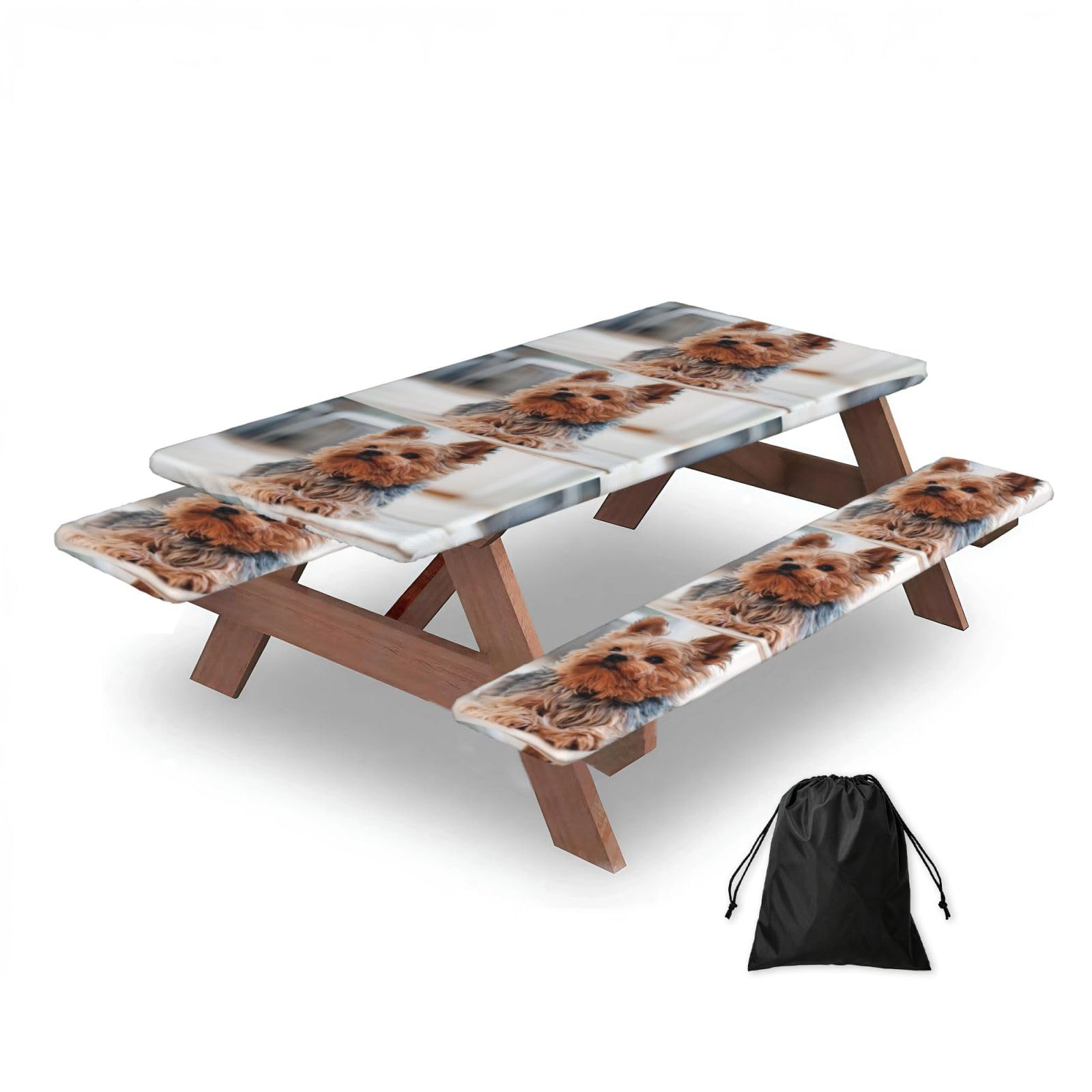 Yorkshire Terrier Cute Dogs Dogs Puppy, Picnic Table Cover With Bench Covers -Waterproof Elastic Fitted Tablecloth for Garden Camping Patio 76x152cm