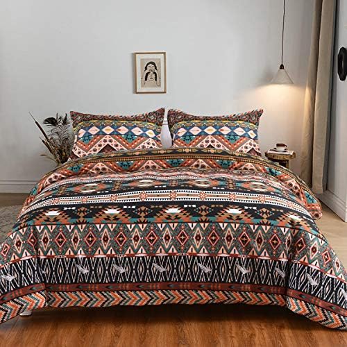 Mefinia Boho Bedding Duvet Cover Set with Zipper Closure, 200cm X 200cm,Bohemian Exotic Printed Lightweight Microfiber Comforter Quilt Cover Set