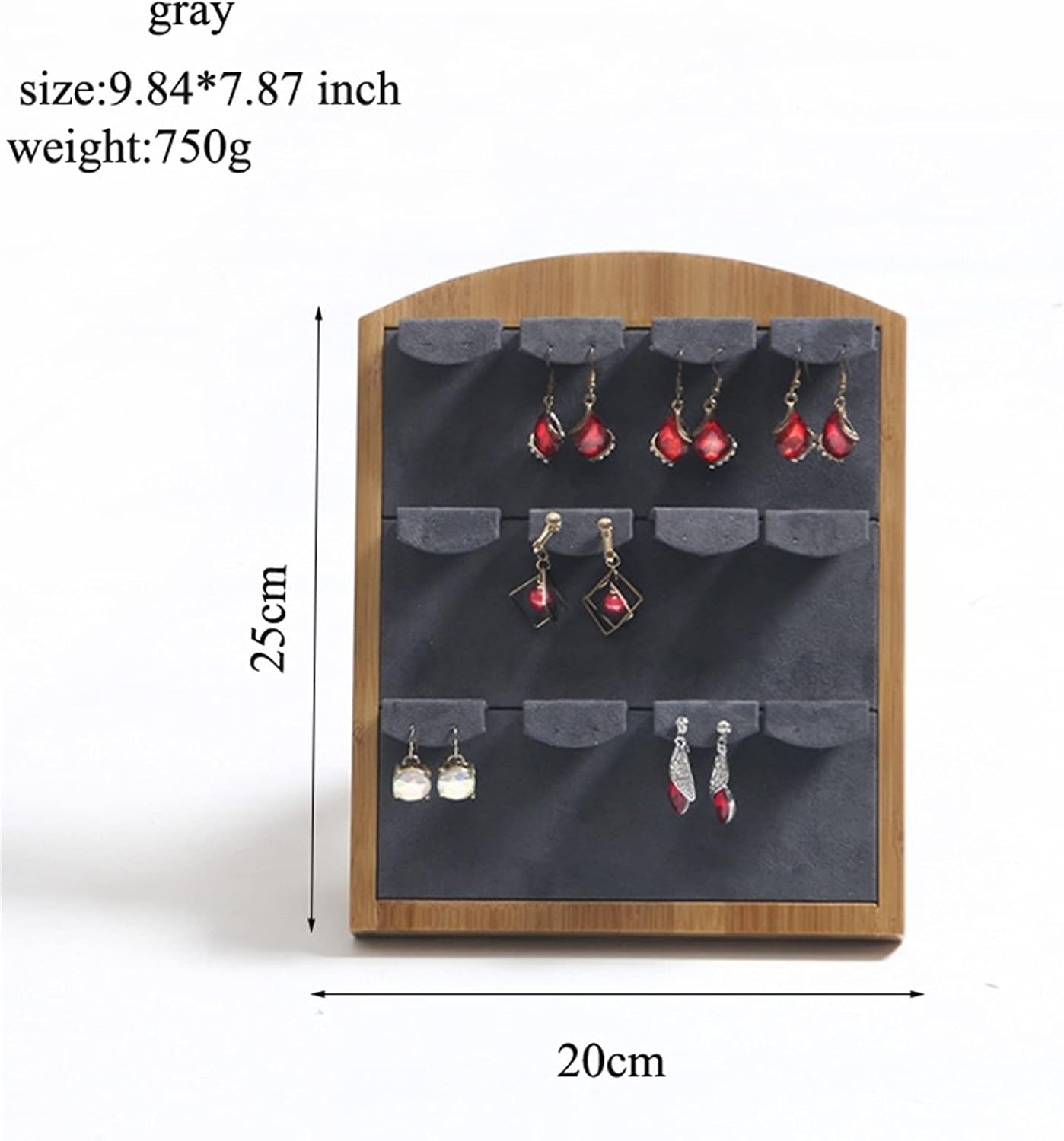 Jewelry rack Luxury Bamboo Earrings Organizer Large Capacity Earrings Display Stand Rack Jewelley Display Holder Stand Velvet Jewelry Organizer Jewelry Organizer (Color : A Size : 25cm) (B 25cm) image 2