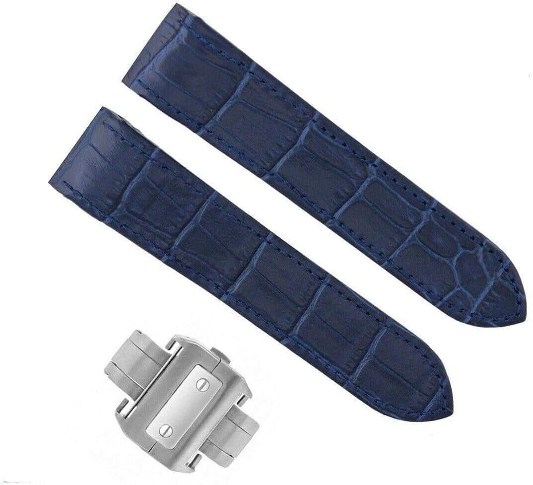 Ewatchparts 23mm Leather Watch Band Strap Deployment Compatible With 38mm Cartier Santos 100 XL With Clasp Blue
