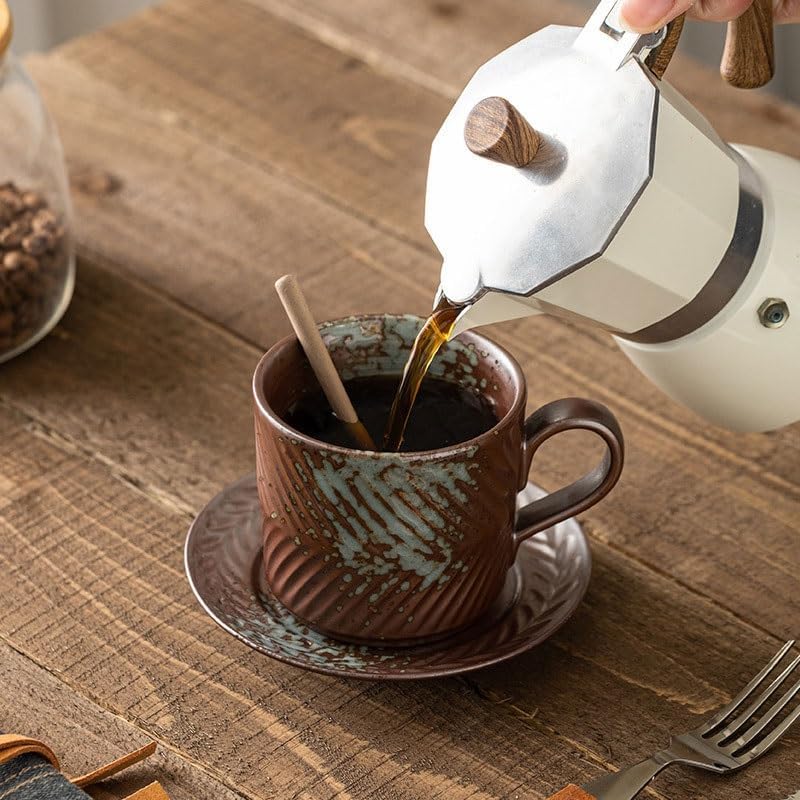 Retro Coarse Ceramic Coffee Cup Italian Shop Latte Afternoon Tea Plate Set
