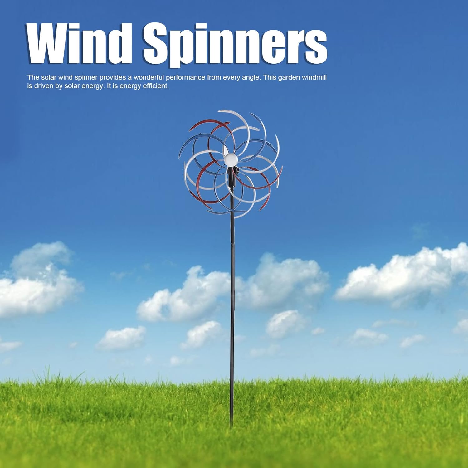 Outdoor Metal Wind Spinners LED Light Solar Powered Windmill Garden Decor Premium Iron Structure Weather Bronze Coating 360 Degree Rotation for Yard Lawns Patio