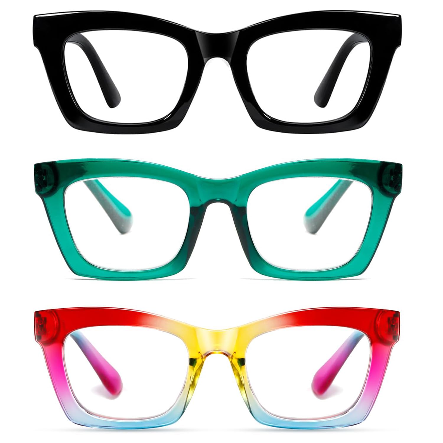 Hubeye Gafas de lectura para Mujeres de Moda Anteojos de lectura con Bisagra de resorte ultraligeras anti luz azul (Negro+Verde, 2.50) — view 16