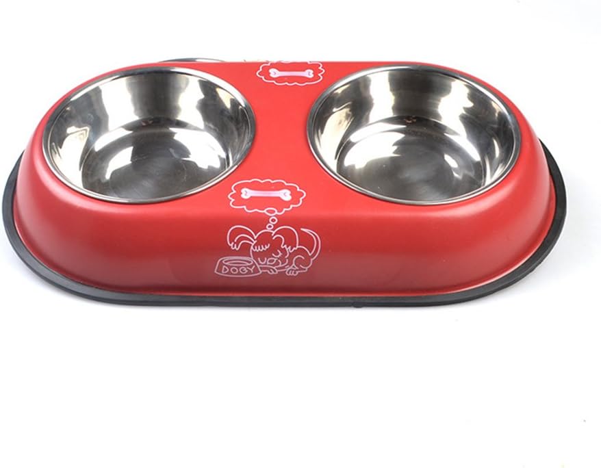 Cute Patterned Detachable Dog Cat Pots Puppy Bowl-Red