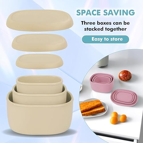 Miniatura 9 de Anatole Juego de 3 recipientes de silicona para almacenamiento de alimentos, Bento con tapas, sin BPA, para lavavajillas, microondas, horno,