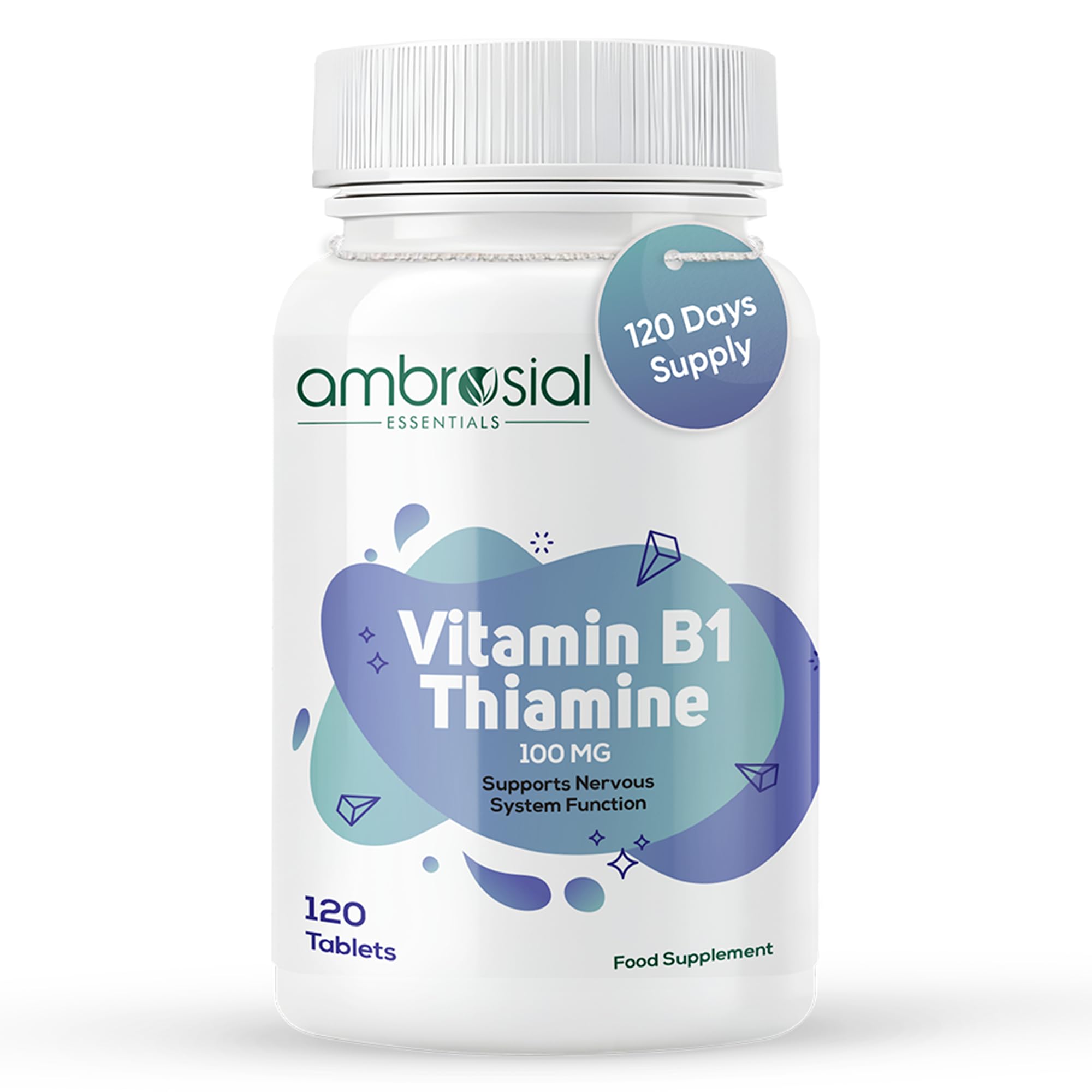 Ambrosial Vitamin B1 Thiamine 100mg - High Strength Vitamin B1 Thiamine for Heart, Immune System, Psychological Function, and Energy Yielding - 120 Tablets