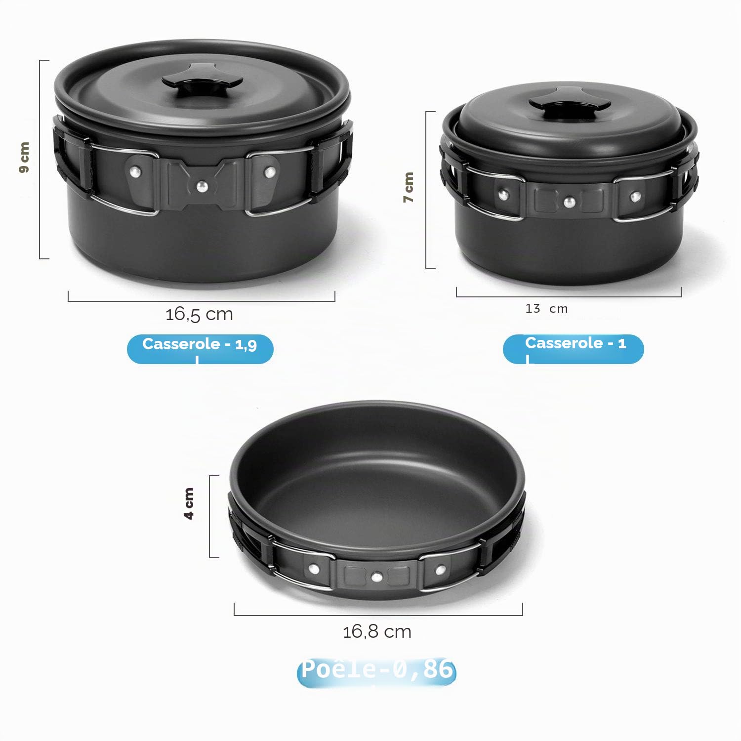 Odoland Lot de casseroles de Camping avec casseroles et poêle à Couverts pliants, crevettes pour 1 à 2 Personnes légères et compactes pour Camping, randonnée, Pique-Nique, randonnée
