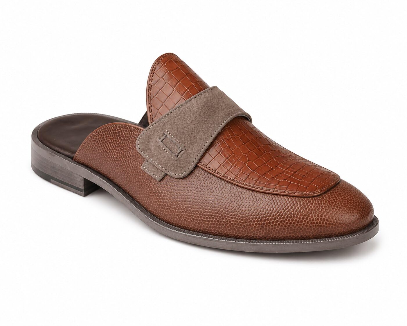 delvoro Men's Rich Quality|Croco Pattern|Stylish Open Back Genuine Leather Slip on Mule's-picture-23