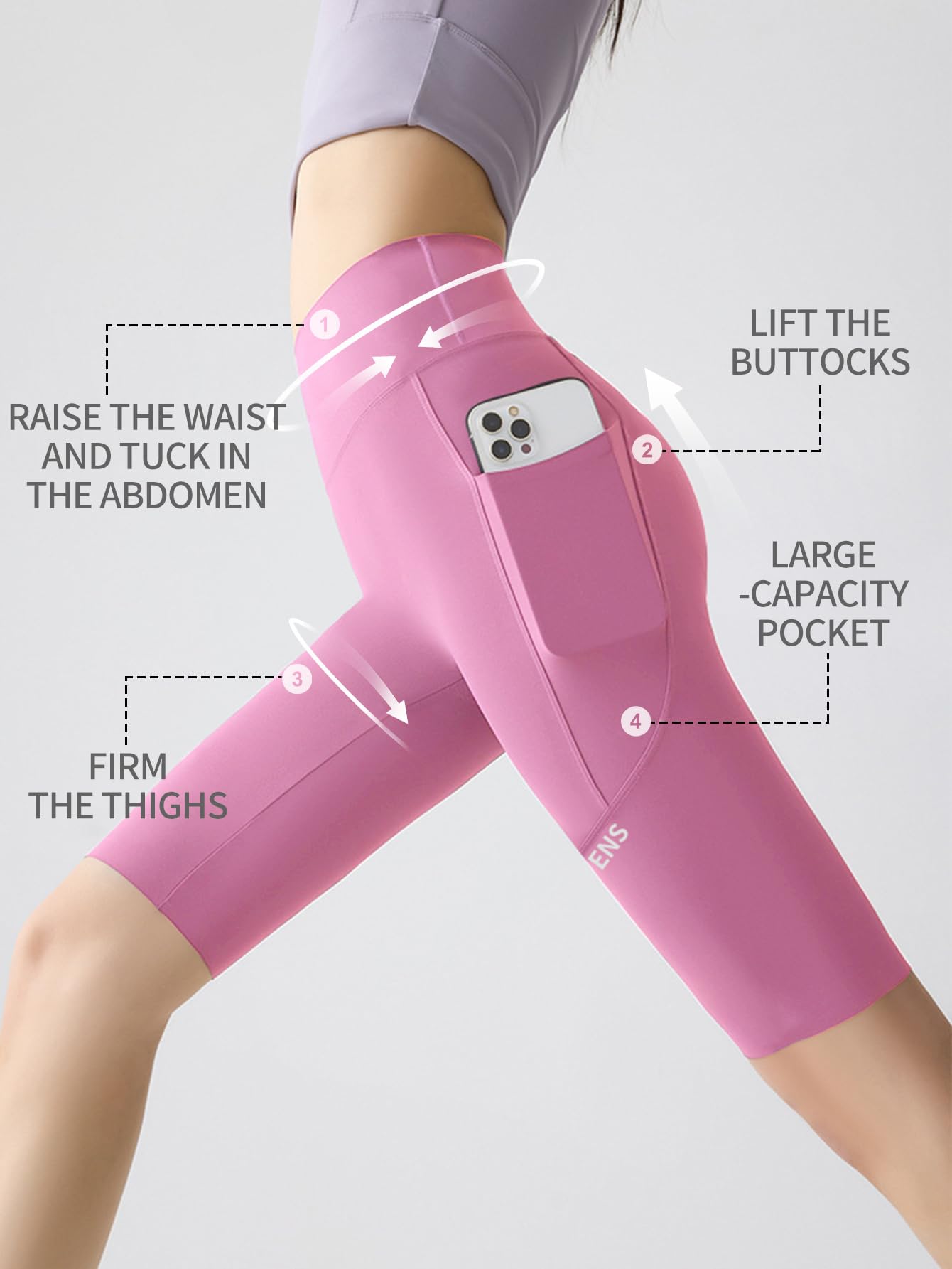 Pantalones cortos de ciclista para mujer con bolsillos, cintura alta de 8 pulgadas, control de abdomen, entrenamiento, yoga, correr, gimnasio, pantalones cortos deportivos — view 4