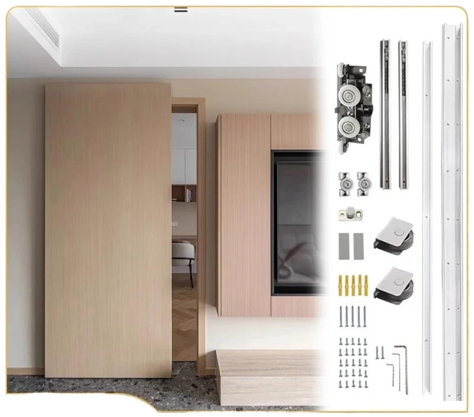Kit quincaillerie pour porte de grange avec rail de 1.2m invisible