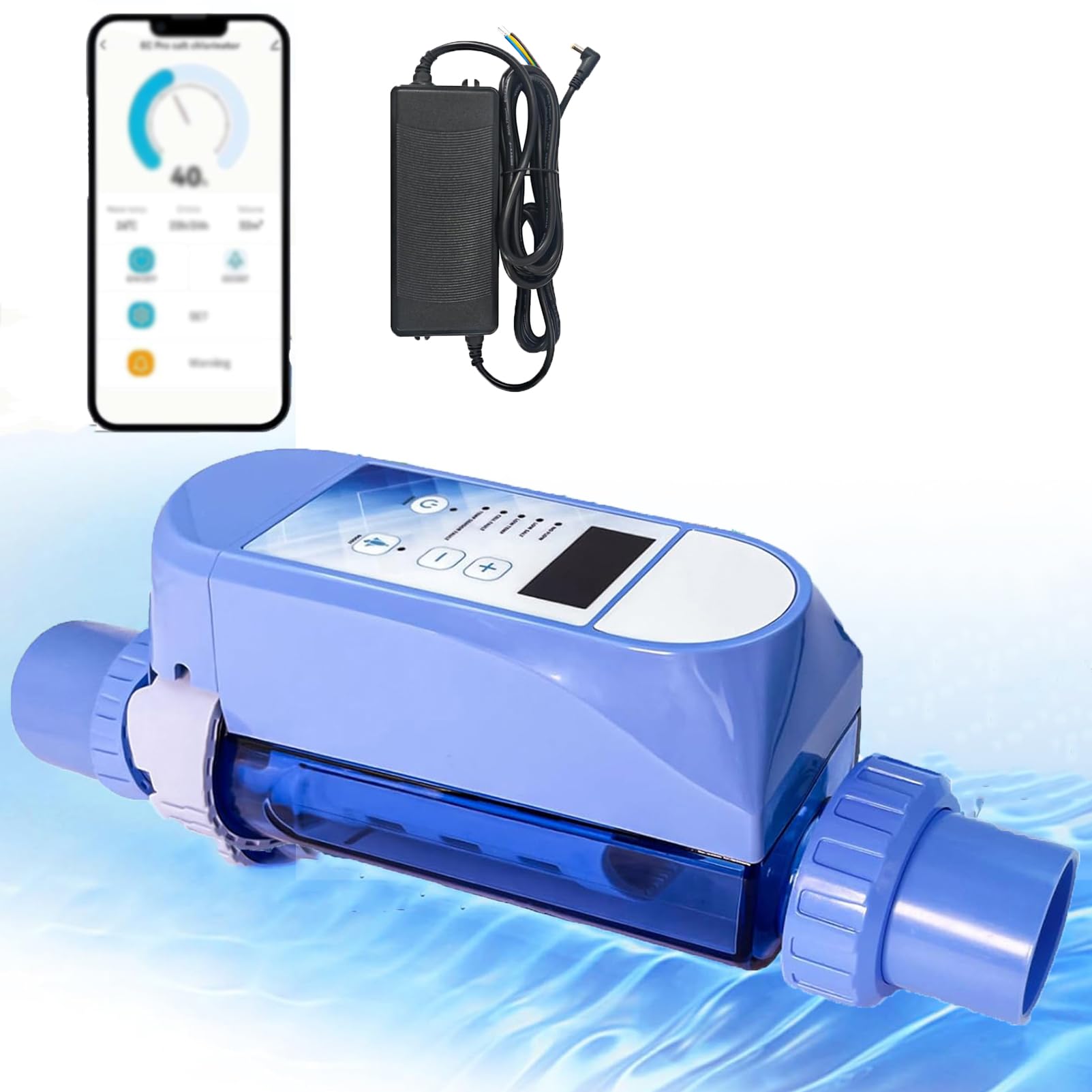 Sistemas De CloracióN Inteligente Para Piscinas De Agua Salada Control Por AplicacióN Y Placa De Titanio Autolimpiante, WiFi Generador De Cloro Salino Para Piscinas De Hasta 22,000 Galones,85M³/20g/h