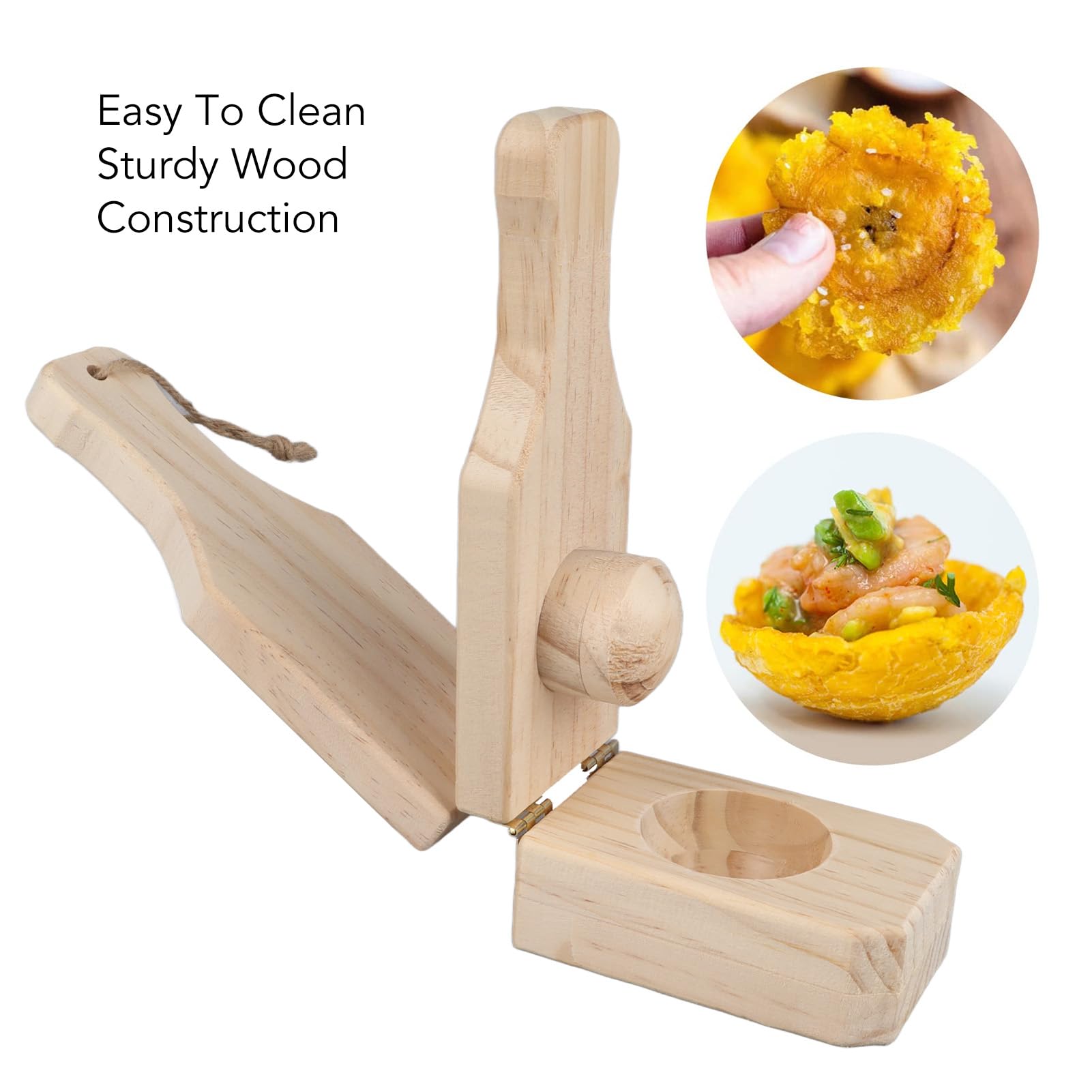 Prensa de Plátano, Tostonera de Madera, Triturador de Plátano, Plátano Frito Reutilizable, Máquina de Plátanos Rellenos con Cordón Colgante