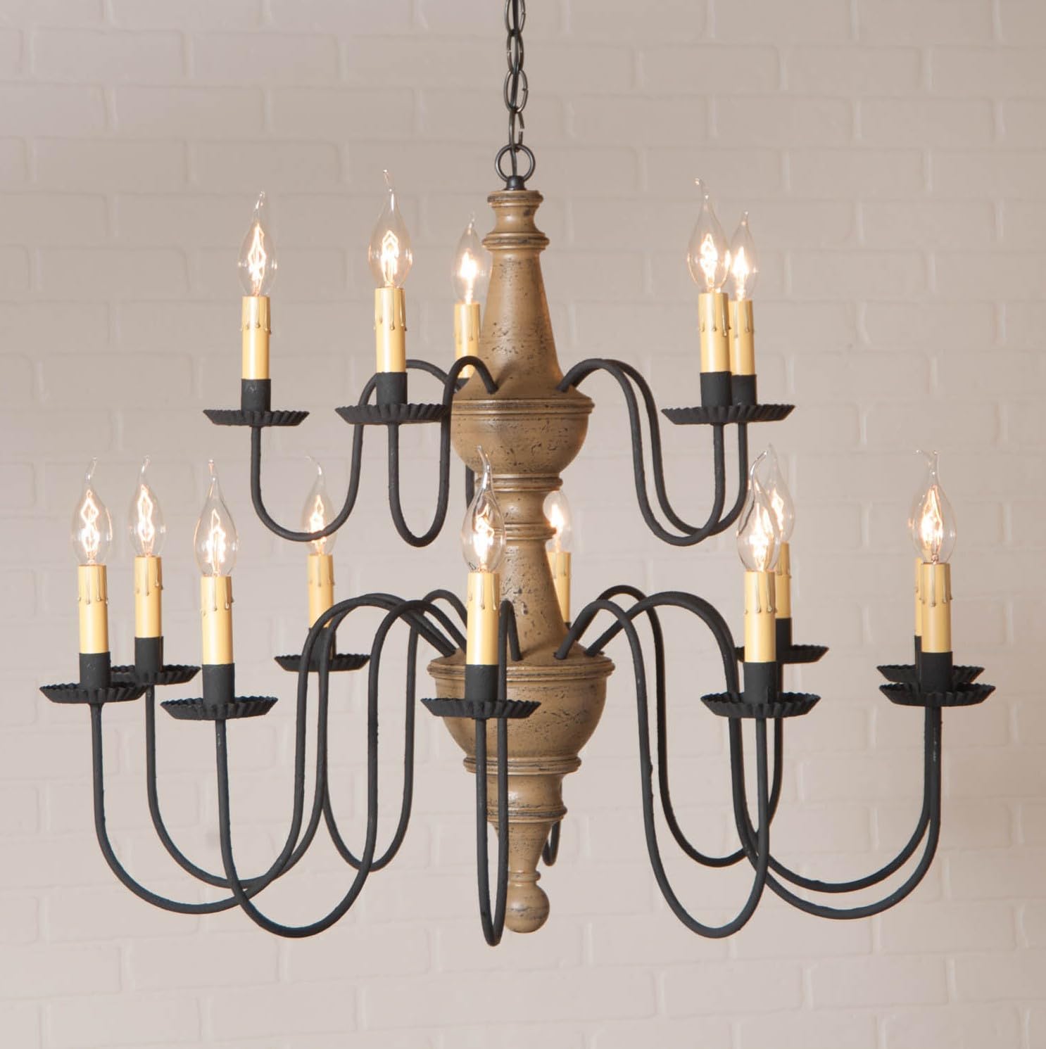Irvins Country Tinware Harrison Two Tier Chandelier in Pearwood - 32 Inches, Rustic Farmhouse Lighting, 15 Candelabra Lights, Handcrafted, Ceiling Mount