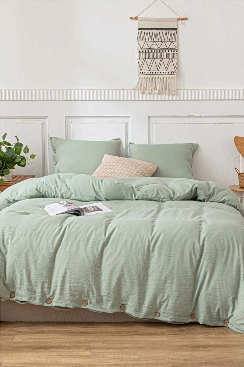 Cotton Duvet Cover in Sage Green Duvet Cover with Buttons King Queen Twin 100% Cotton Duvet Cover 3 Pcs Exclusive Duvet Cover Queen : Home & Kitchen