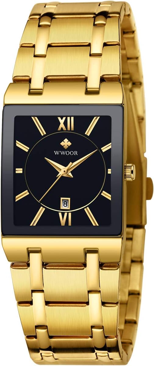 Square Watches for Men Stainless Steel Mens Square Watch with Date Original Waterproof Analog Quartz Fashion Business Casual Wristwatch