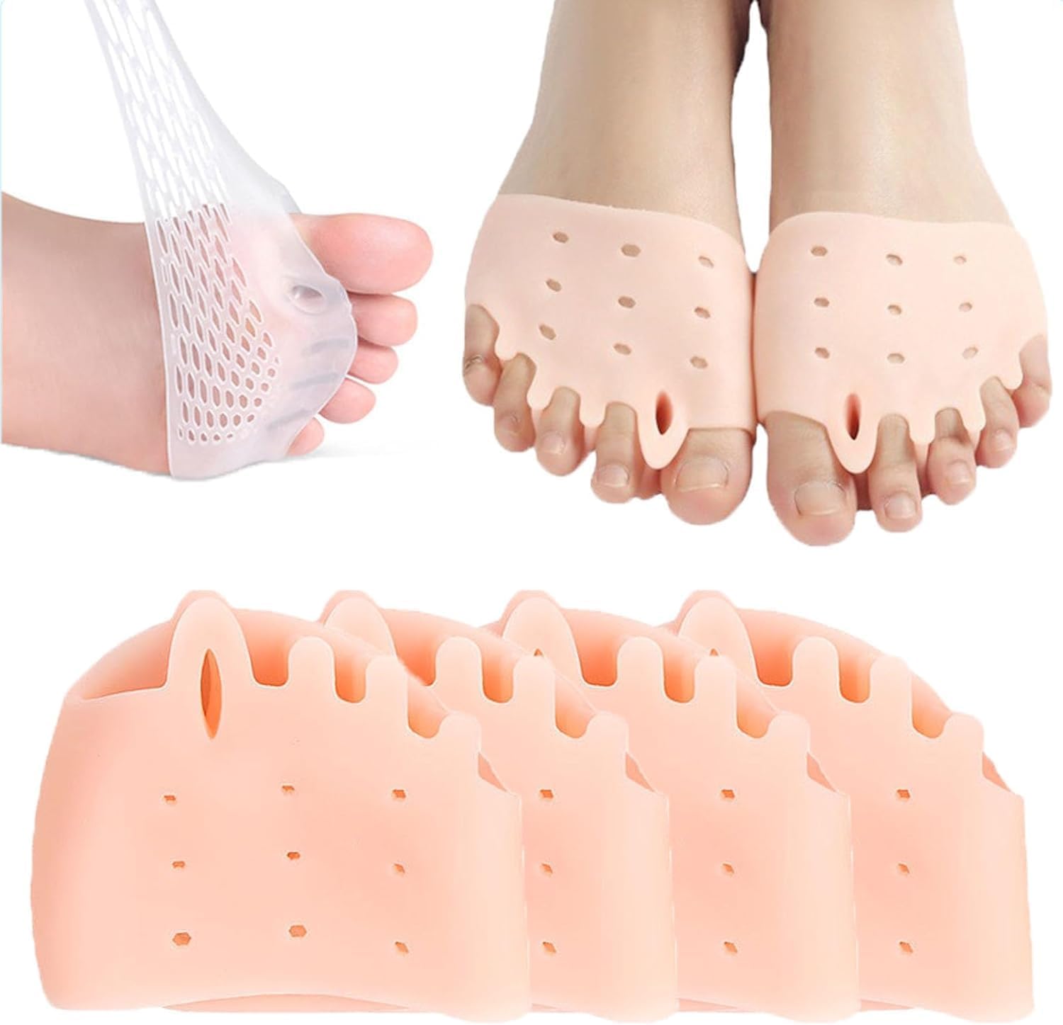 2Paar Ballenzeh-Korrektoren, Silikon zehentrenner pediküre, Zehentrenner Zehenspreizer Fußballen Kissen Atmungsaktiv Weich für Damen(Skin-2pairs)