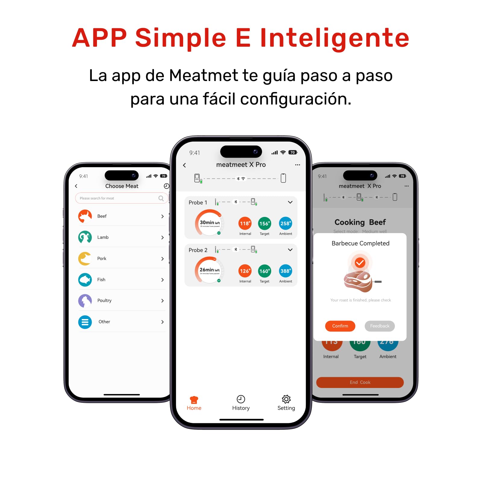 X Pro Termómetro para Carne con Bluetooth y WiFi, 2 Sondas 6 Sensores, Pantalla LED, IP69 Impermeable​, resistente al calor hasta 582°C, Termometro Carne para BBQ, Grill, Cocina, Asador