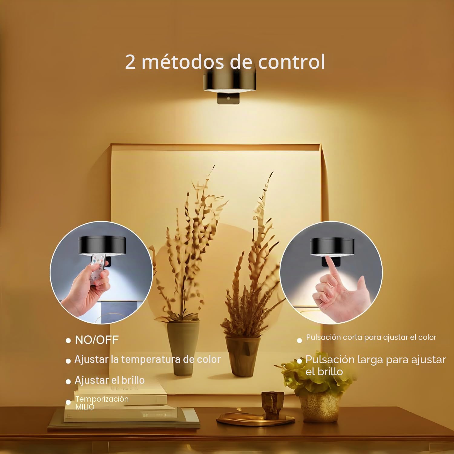 Lampara de Pared Sin Cable,3 Piezas Luz Cuadros Inalambrica con Mando a Distancia,Recargable Lamparas Pared sin Cable,3 Temperaturas de Color,Luz de Pared Regulable para Pinturas,Marco(Negro)