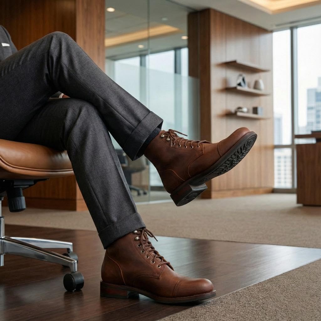 SUREWAY Mens Casual Leather Dress Boots | 6 in Lace Up Ankle Boots - Slip on Chukka Boots Classic Comfort Oxford Fashion Chelsea for Mens Walking Comfort (Office,Casual,Driving,Work,Dress) - Image 6