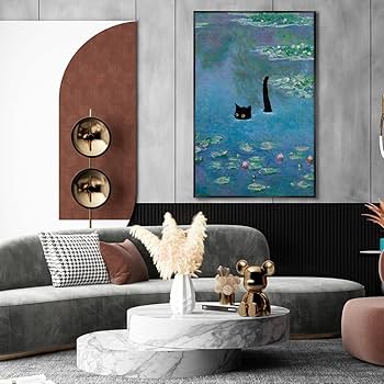 Amazon.co.jp: NONPAI モネ ポストラト 有名な花柄 面白い 黒猫