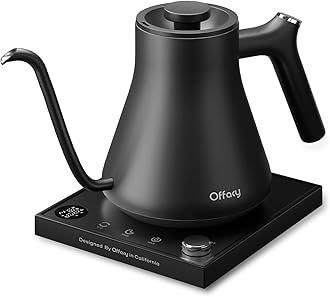 Electric Gooseneck Kettle, Offacy Gooseneck Kettle with Temperature Control, Pour Over Kettle & Coffee Kettle, 100% Food Grade 304 Stainless Steel, Electric Tea Kettle 1200 Watt Quick Heating 0.9L