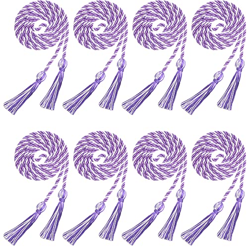 Image of Trounistro 8 Pieces Graduation Cords Yarn Honor Cords with Tassel for College Graduation Students (White with Purple)