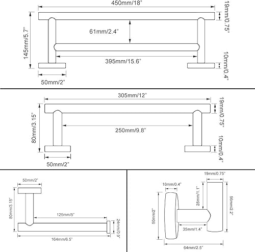 Miniatura 6 de GERZWY SUS 304 Juego de accesorios de baño de acero inoxidable negro mate 4 piezas de accesorios de baño conjuntos de accesorios de baño montado en