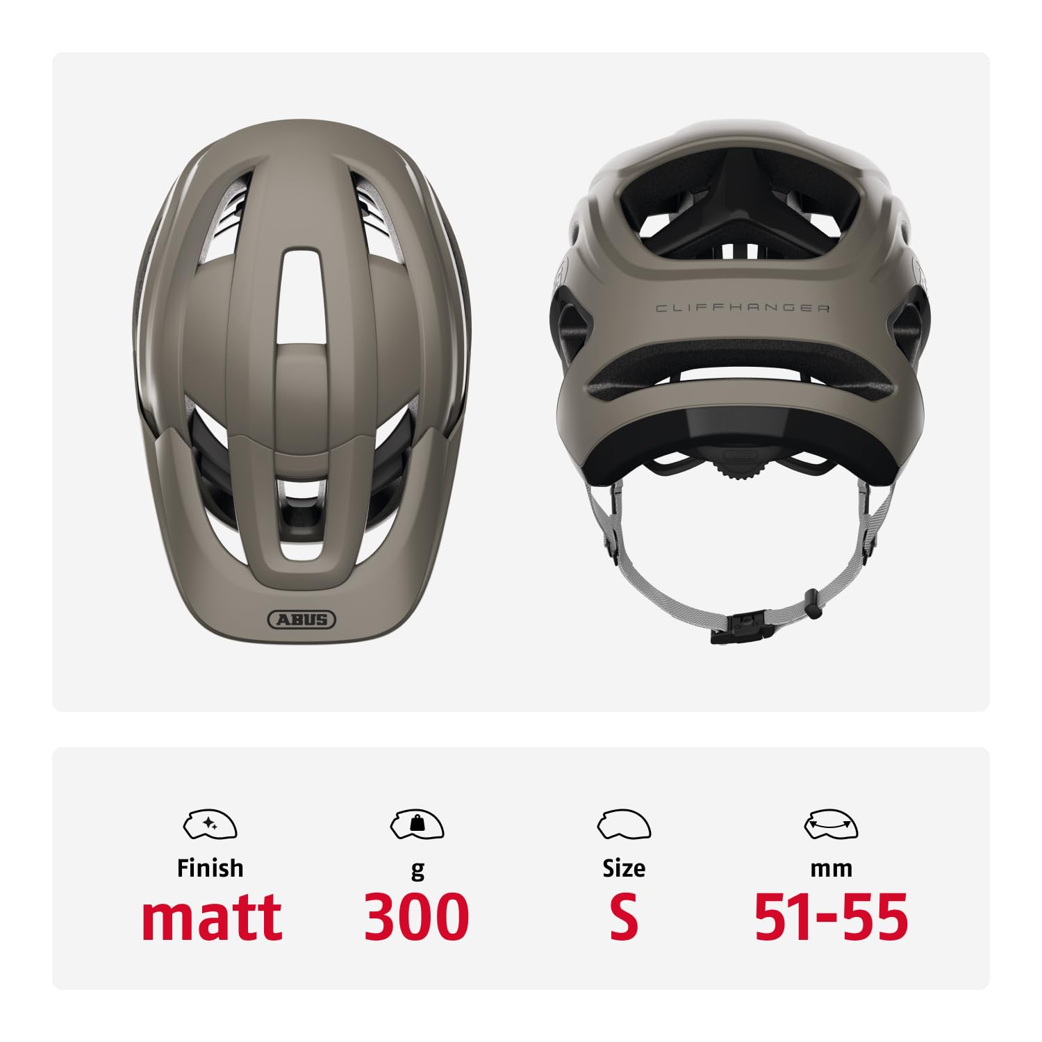 ABUS Cliffhanger Casco MTB para Bicicleta, Dust Grey, S | Casco MTB Singletrail y Enduro, cierre magnético, visera ajustable, almohadillas lavables