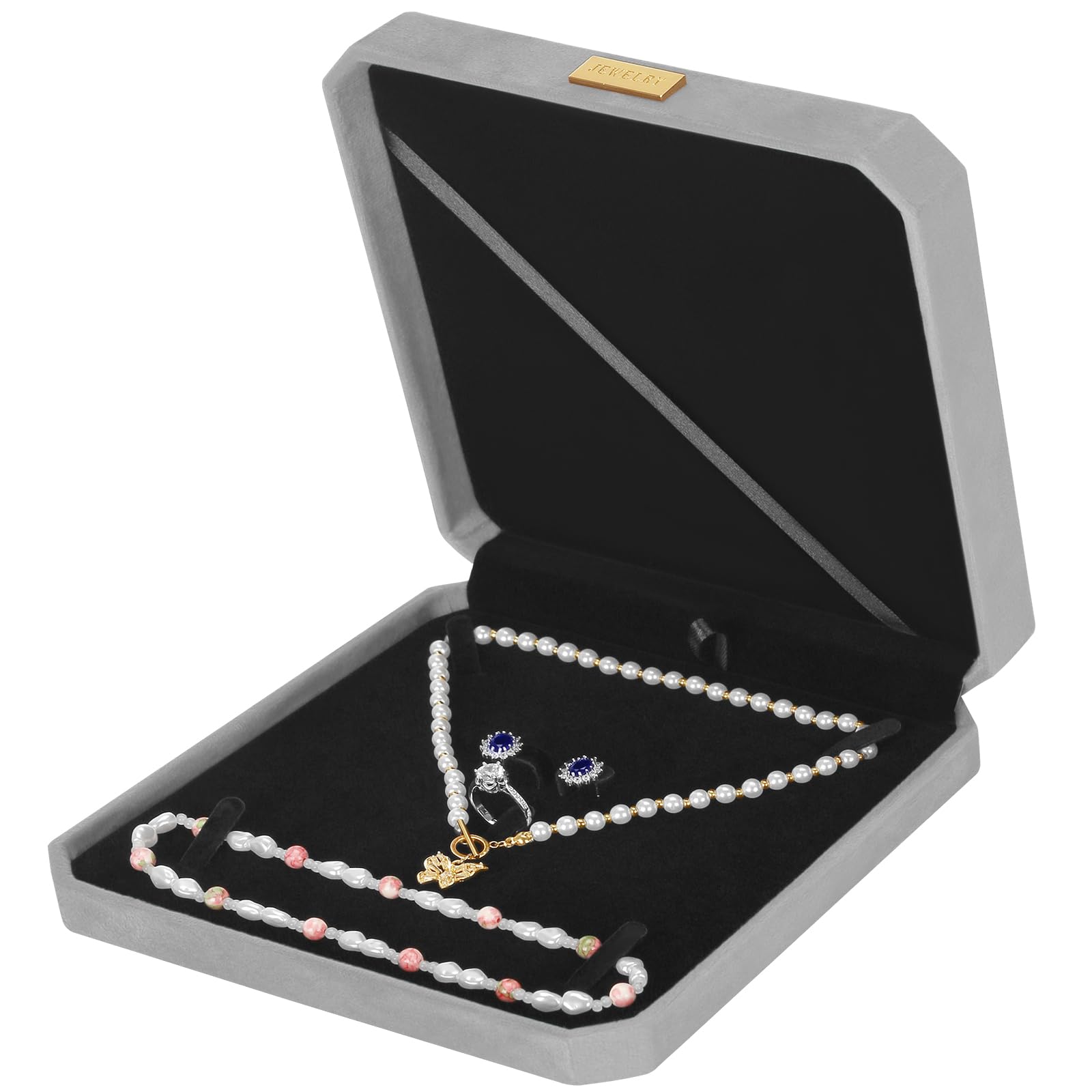 LETURE Large Jewelry Set Gift Box Velvet Octagonal Necklace Ring Earring Pearl Storage Holder Boxes for Wedding Anniversary