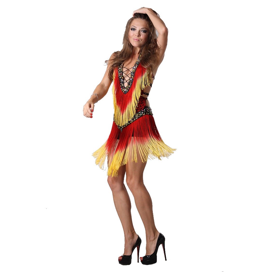 Best Dance - Vestido de Baile Flamenco para Mujer, diseño de Leopardo, Color Rojo