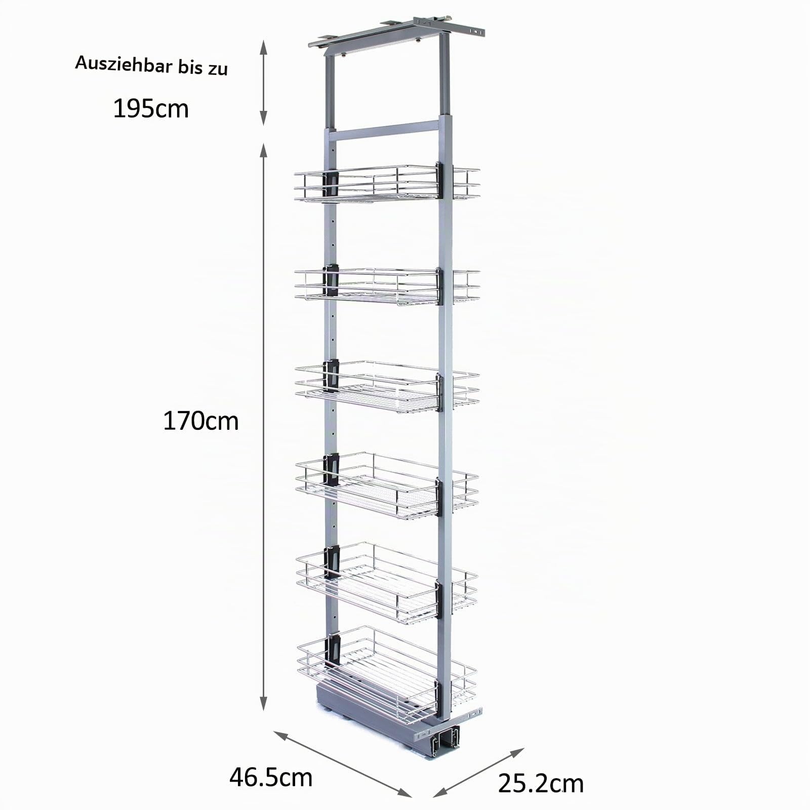 Ausziehbarer Vorratsschrank Küche – 170cm - 195cm mit Soft-Close Funktion