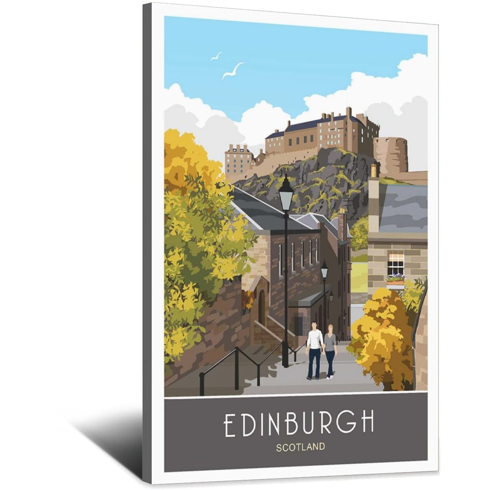 UEJD Vintage Edinburgh Castle Scotland Travel Poster Decorative Posters Modern Bedroom Canvas Art Poster Picture Painting Posters Wall Decor Art Gift