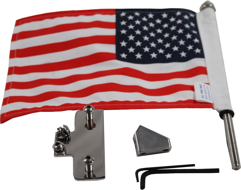 Pro Pad RFM-LPM Reversible Motorcycle License Plate Flag Mount Kit and 6" x 9" USA Flag, Stainless Steel, Made in The USA