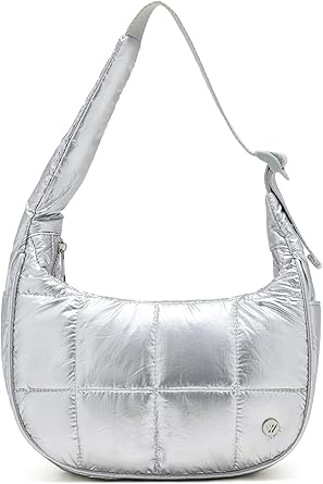 WESTBRONCO Small Puffer Crescent Shoulder Bag for Women, Nylon Quilted Shoulder Purses, Puffy Handbags with Adjustable Strap