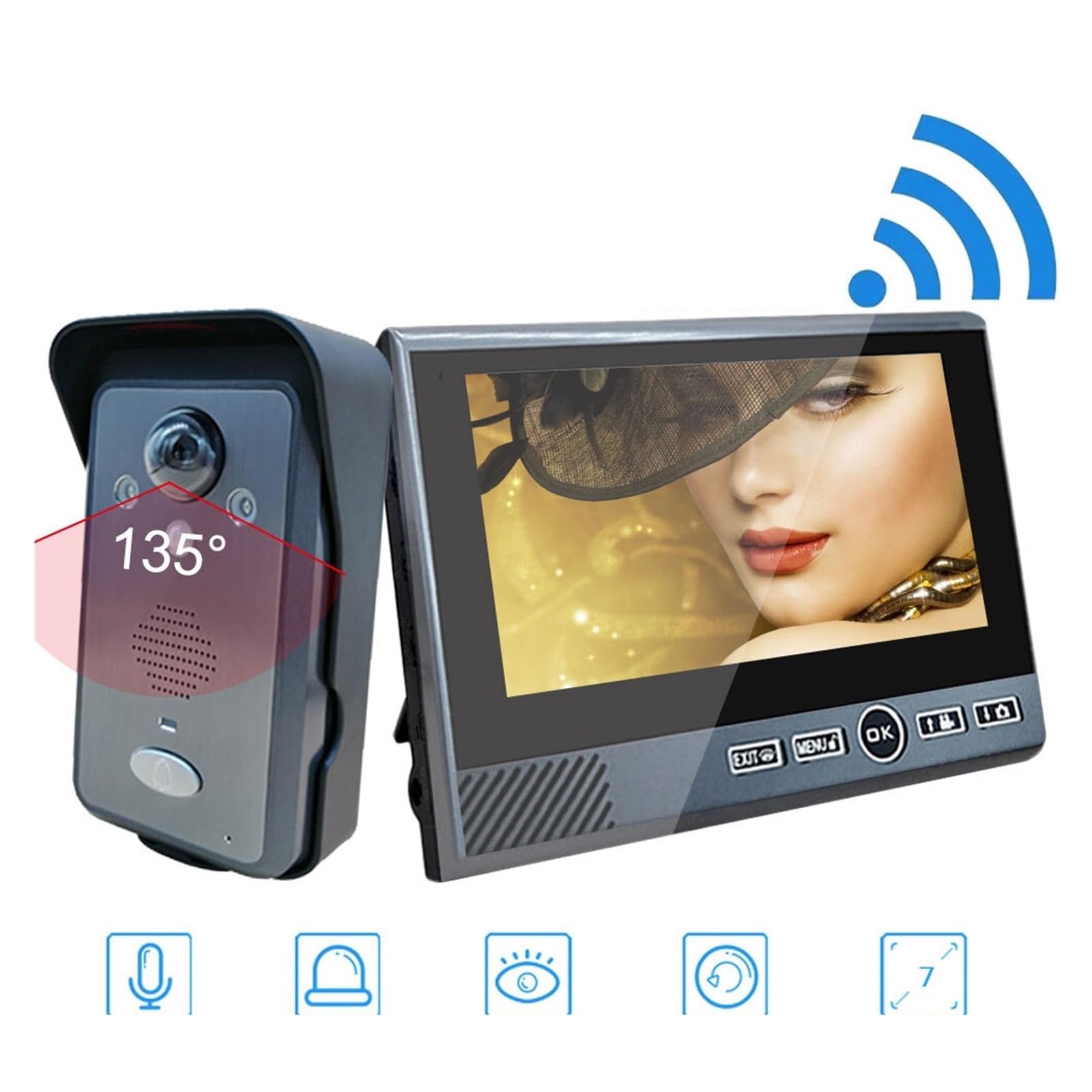 Videocitofono wireless da 7 pollici a 2,4 GHz Rilevazione del movimento senza colpi di sicurezza del campanello visivo a lungo standby for la casa(818-1-1)