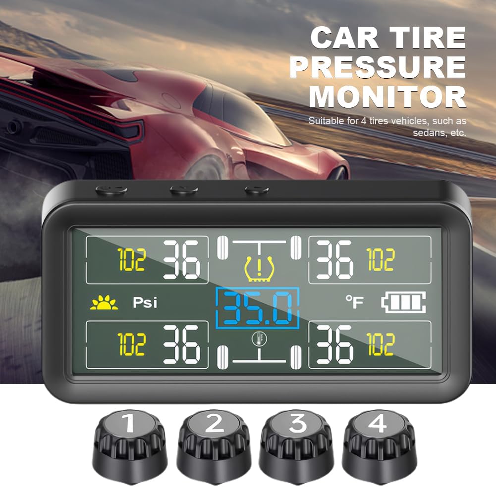 RV Tire Pressure Monitoring System, Tire Pressure Monitor with Solar Charge, TP-MS with 4 Sensors & Alarm Modes, New Updated w/Color LCD Display, 0-87PSI for RV/Trailer/Truck/SUV