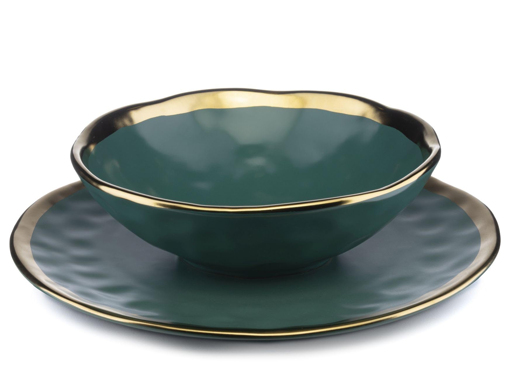 Keramik Geschirr Set 8 Personen | Grüne Teller 27 cm Ø und Schüssel 20 cm Ø | Modern Geschirr & Serviergeschirr | 4x Essteller und 4x Tiefe Suppenteller