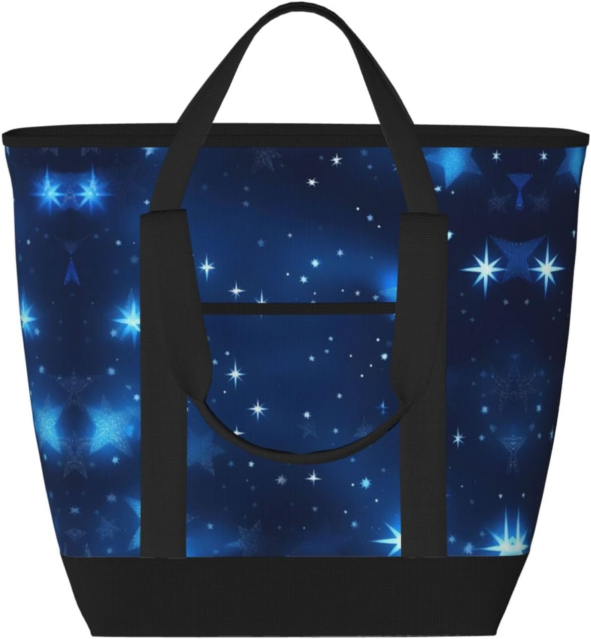 Blue Shining Stars Pattern Print Large Cooler Bag Tote Bag,Reusable Grocery Bag,Lunch Box Bag, For Picnic Beach Camping