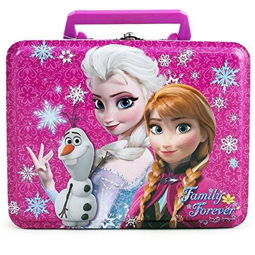 Disney Frozen Elsa, Anna and Olaf Deluxe Purple Tin Lunch Box 7" X