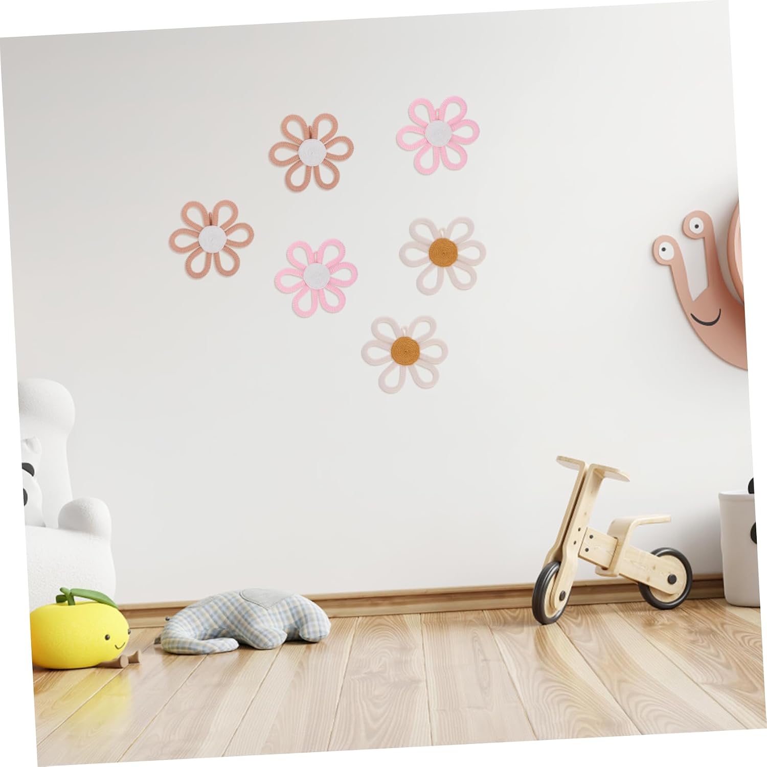 Zerodeko 6Pcs Boho Flower Hanging Pendant Handmade Wall Art Sign for Nursery Floral Woven Decor for Boy Girl Bedroom Easy Installation Unique Shower Decoration