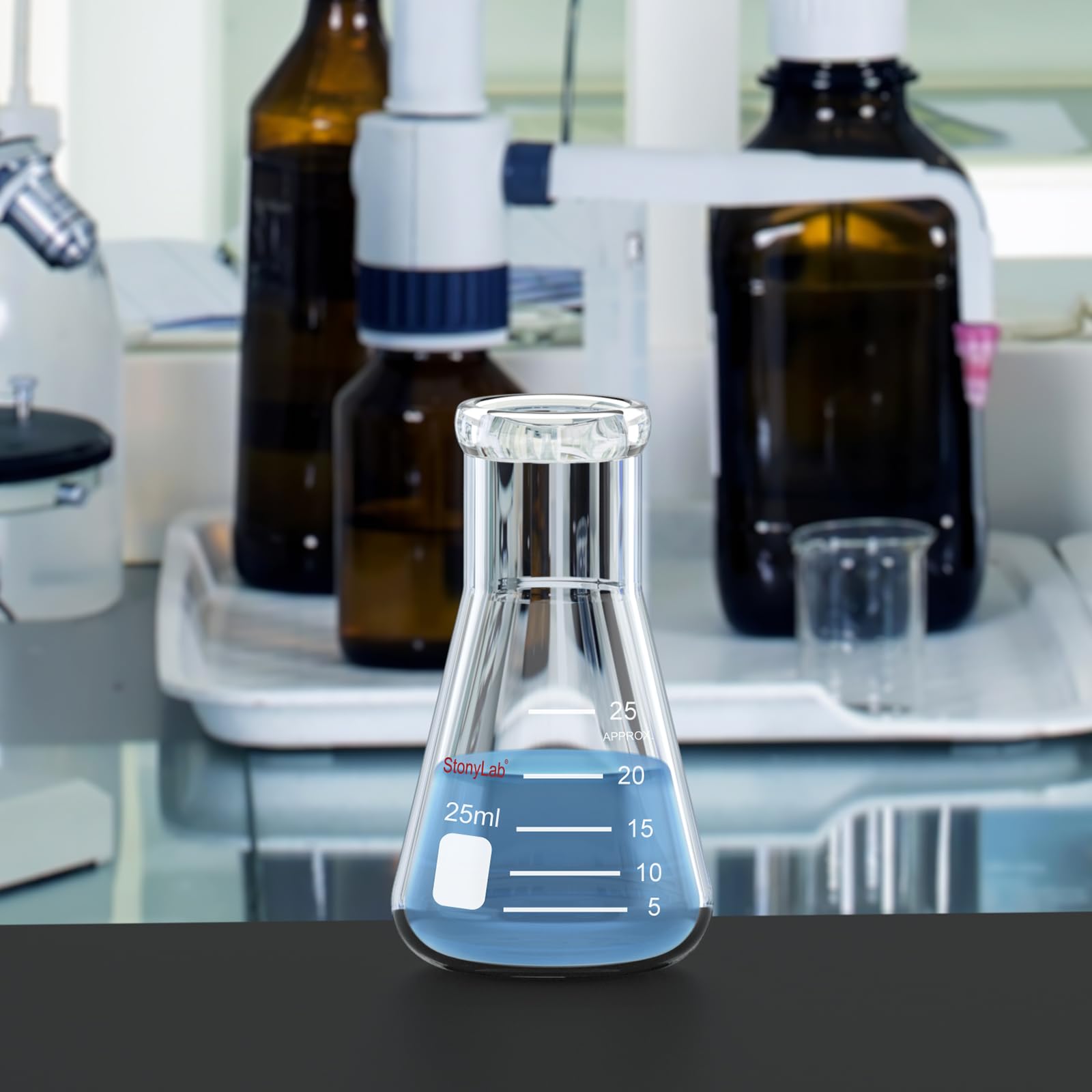 StonyLab 2 Pezzi Boccette di Erlenmeyer a Bocca Stretta 25ml con Bordo Resistente Narrow Mouth Erlenmeyer Flasks - 25ml
