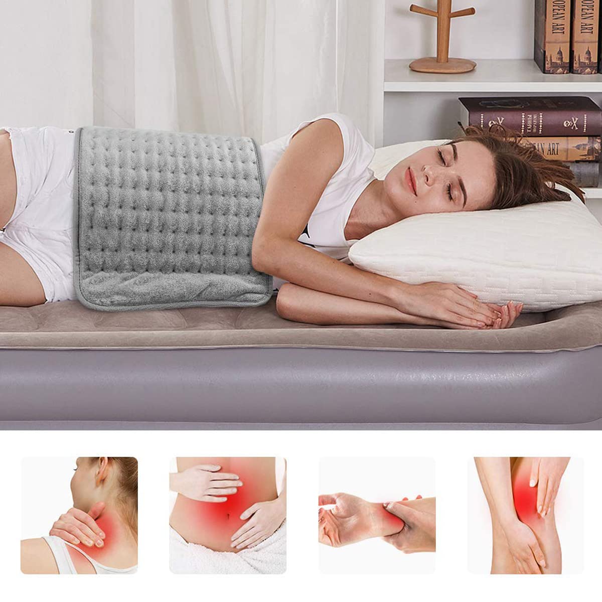 Almohadilla Térmica Eléctrica con Apagado Automático, 6 Calentamiento Niveles Esterilla Calor Electrica, 4 Mode Temporizadores, Manta Termica para La Espalda, Brazos y Piernas(Color:Gris)