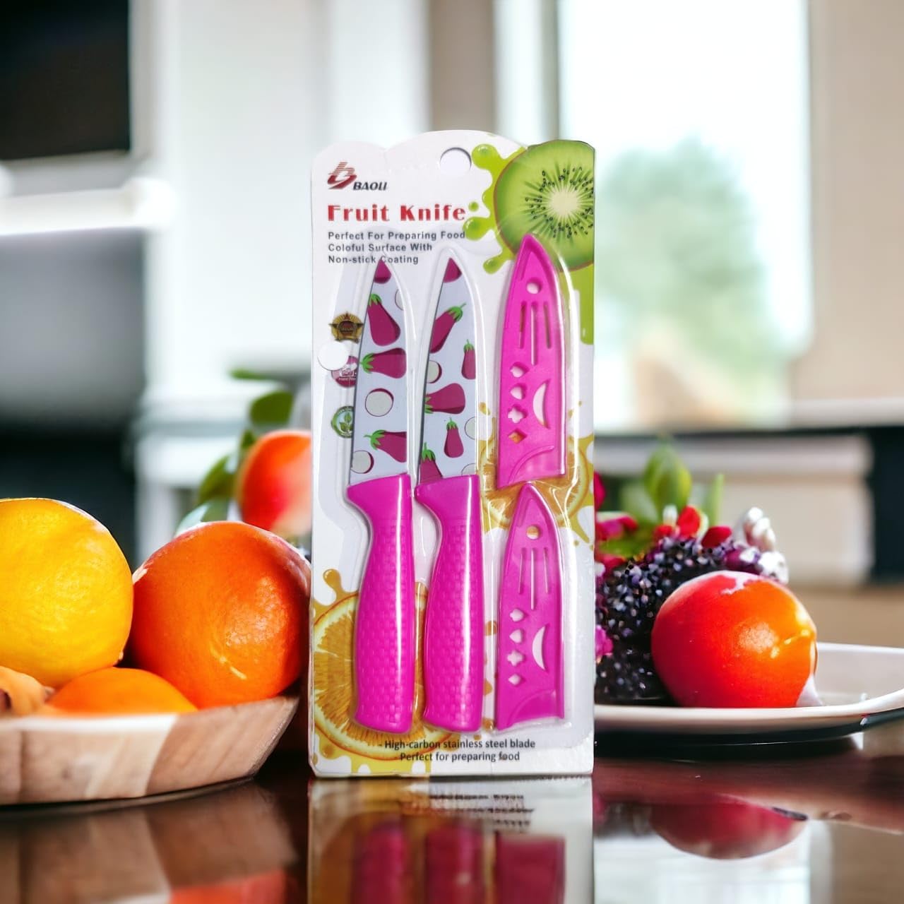9UP Stainless Steel Fruit Design Kitchen Knife Set with Non-Slip Handle | Coted Blade Vegetable Knife | Chef Knife with Blade Cover (Pack of 1Set)